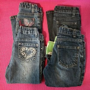 Lot of 4 pairs girl's size 6 slim jeans and denim capris, Arizona and Old Navy